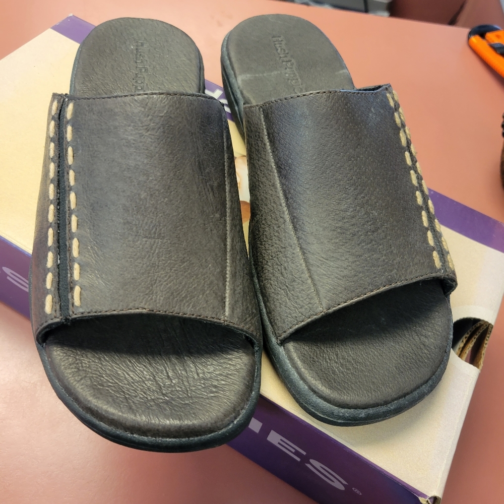 New womens brown leather slide sandals 6 7 10